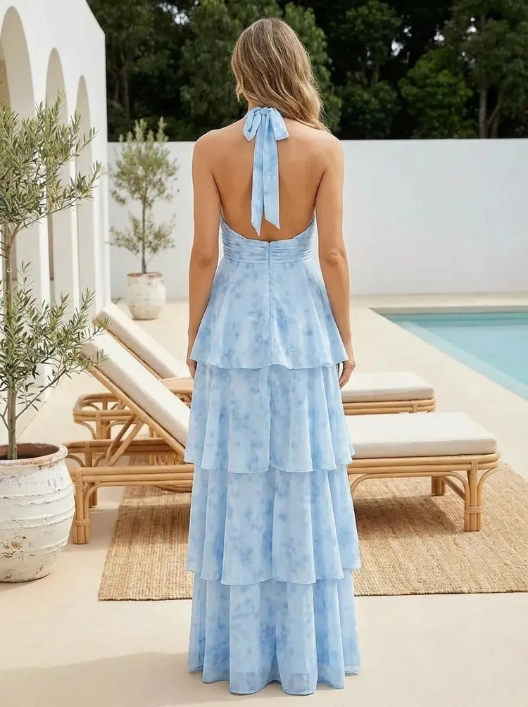 Gracins Floral Chiffon A-Line Halter Floral Print Bridesmaid Dresses 2026
