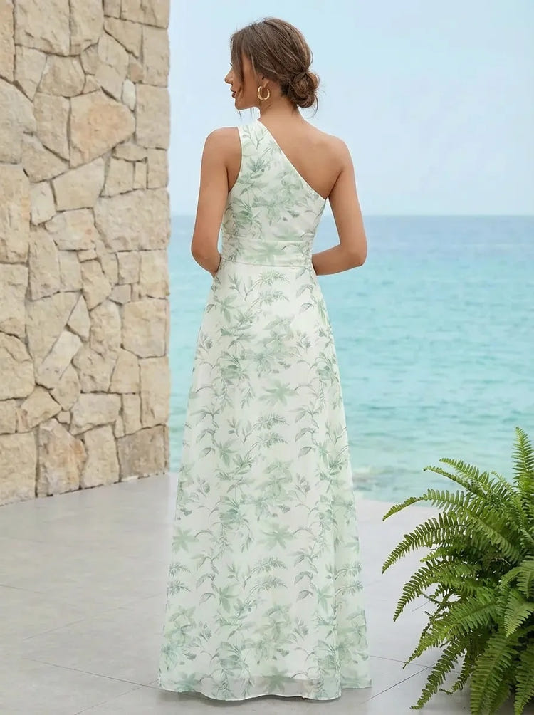 Gracins Floral Chiffon A-Line One Shoulder Floral Print Bridesmaid Dresses 2026