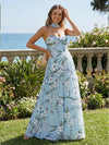 Chiffon A-Line Strapless Floral Print Bridesmaid Dresses