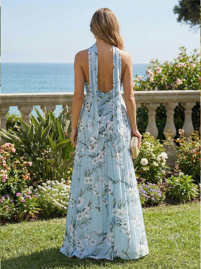 Chiffon A-Line Strapless Floral Print Bridesmaid Dresses