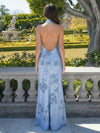 Satin Mermaid Halter Floral Print Bridesmaid Dresses