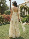 Floral Print Chiffon A-Line Spaghetti Straps Scarf Bridesmaid Dresses
