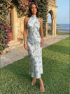 Satin Mermaid Halter Floral Print Bridesmaid Dresses