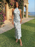 Satin Mermaid Halter Floral Print Bridesmaid Dresses