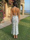 Satin Mermaid Halter Floral Print Bridesmaid Dresses