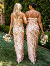 Satin Sheath Spaghetti Straps Ruffles Bridesmaid Dresses