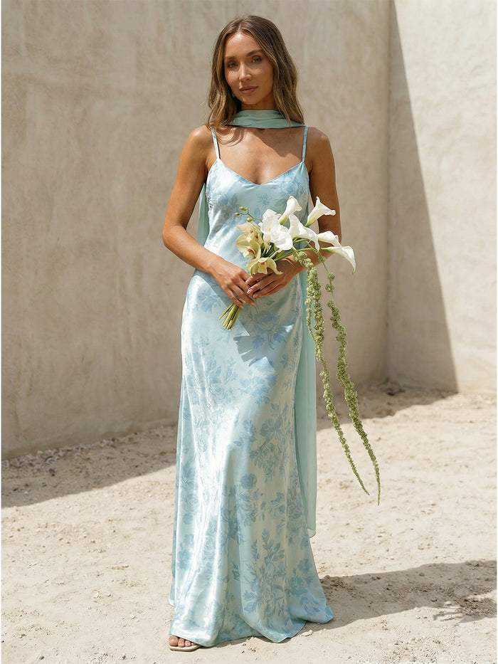 Satin Mermaid Spaghetti Straps Scarf Bridesmaid Dresses