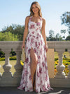 Chiffon A-Line V Neck Front Slit Bridesmaid Dresses
