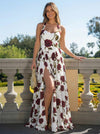 Chiffon A-Line V Neck Front Slit Bridesmaid Dresses
