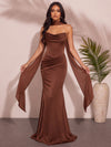 Satin Mermaid Strapless Maxi Bridesmaid Dresses with Scarf