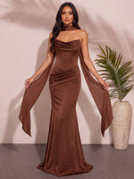 Satin Mermaid Strapless Maxi Bridesmaid Dresses with Scarf