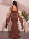Satin Mermaid Strapless Maxi Bridesmaid Dresses with Scarf