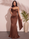 Satin Mermaid Strapless Maxi Bridesmaid Dresses with Scarf