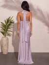 Jacquard Mermaid Halter Neck With Back Bow Tie Maxi Bridesmaid Dresses with Open Back Low‑Cut