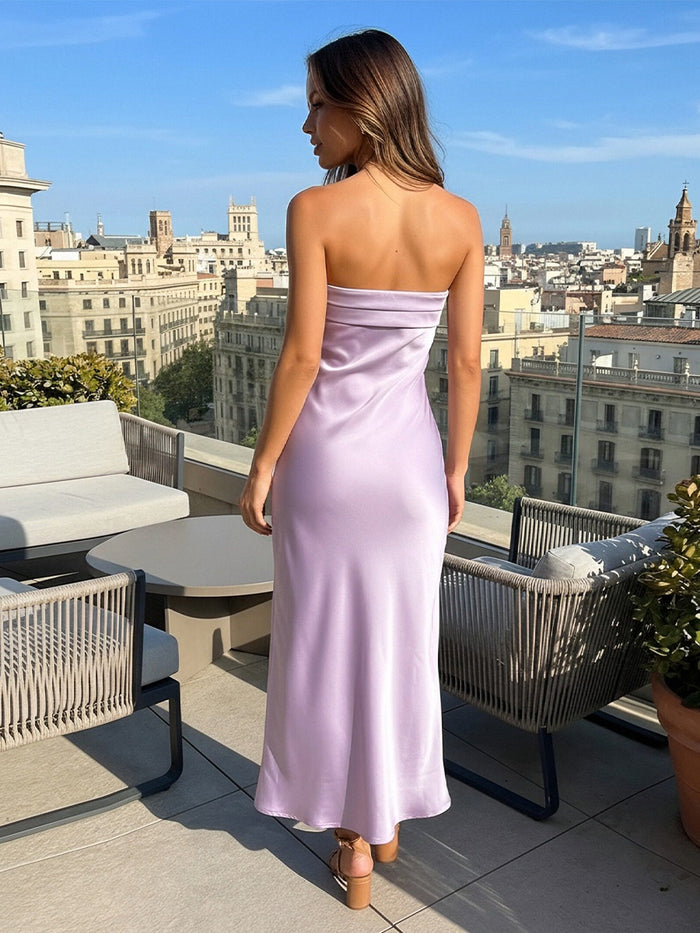 Satin Mermaid Strapless Long Wedding Guest Dresses