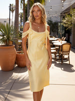 Satin Simple Square Neck Midi Wedding Guest Dresses