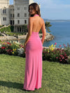 Jersey Sheath Halter Long Wedding Guest Dresses