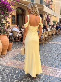 Satin Sheath Square Neck Long Wedding Guest Dresses