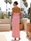 Satin Sheath Halter Long Wedding Guest Dresses