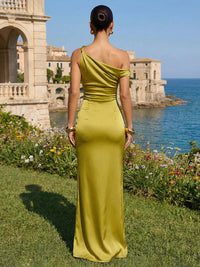 Satin Mermaid One Shoulder Long Wedding Guest Dresses
