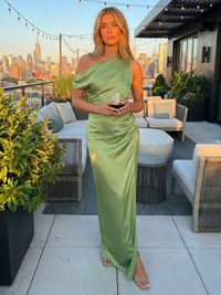 Satin Mermaid One Shoulder Long Wedding Guest Dresses