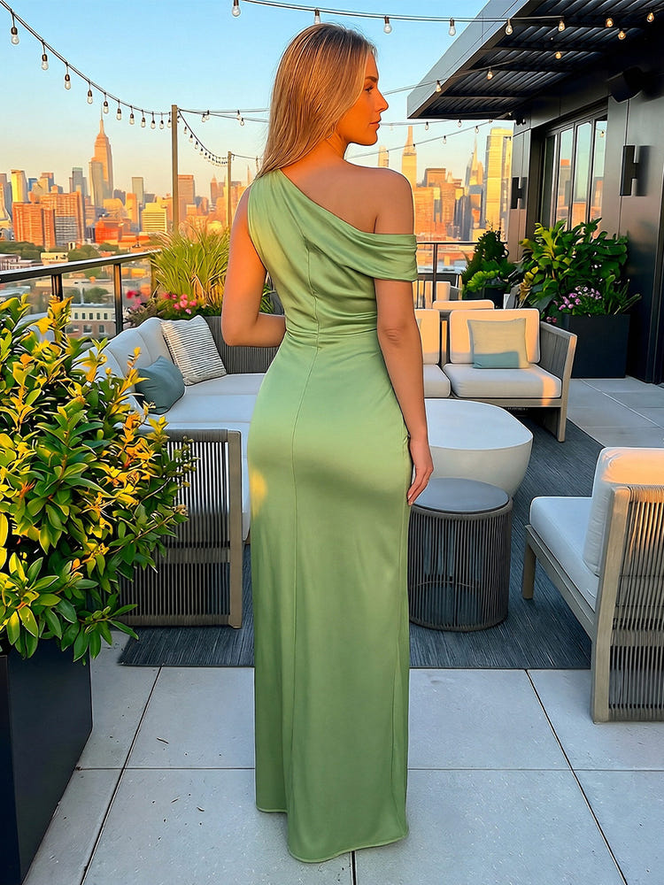 Satin Mermaid One Shoulder Long Wedding Guest Dresses