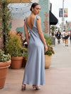 Satin Sheath V Neck Long Wedding Guest Dresses