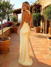 Long Satin Mermaid Criss Cross Neckline Formal Occasion Dresses