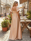 Satin A Line Square Neck Long Bridesmaid Dresses
