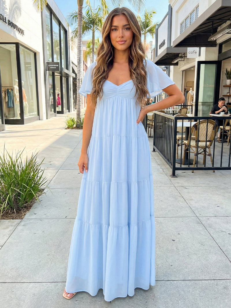 Short Sleeves Chiffon Sweetheart Semi Formal Dresses
