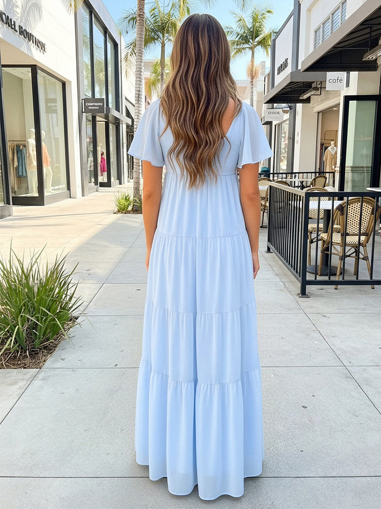Gracins Light Blue Short Sleeves Chiffon Sweetheart Semi Formal Dresses 2026