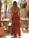 Halter Tiered Chiffon High Low Wedding Guest Dress