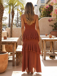 Halter Tiered Chiffon High Low Wedding Guest Dress