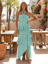 Halter Tiered Chiffon High Low Wedding Guest Dress