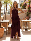 Halter Tiered Chiffon High Low Wedding Guest Dress