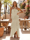 Halter Tiered Chiffon High Low Wedding Guest Dress