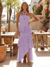 Halter Tiered Chiffon High Low Wedding Guest Dress