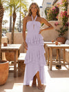 Halter Tiered Chiffon High Low Wedding Guest Dress