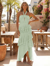Halter Tiered Chiffon High Low Wedding Guest Dress