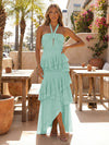 Halter Tiered Chiffon High Low Wedding Guest Dress