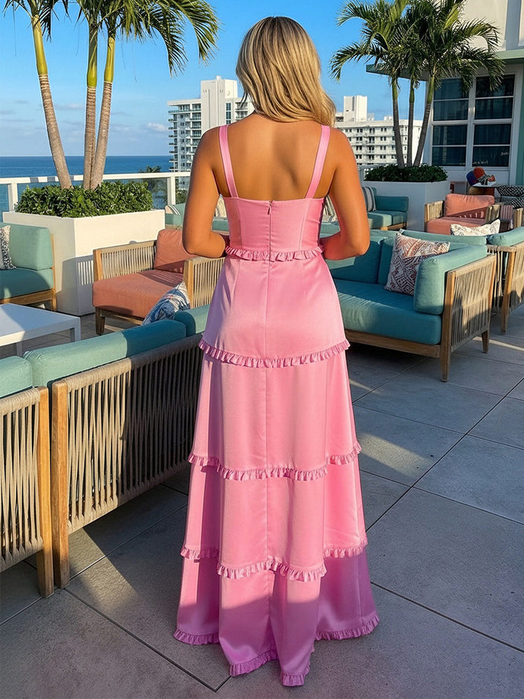 Spaghetti Straps Satin Wedding Guest Dress with Slit