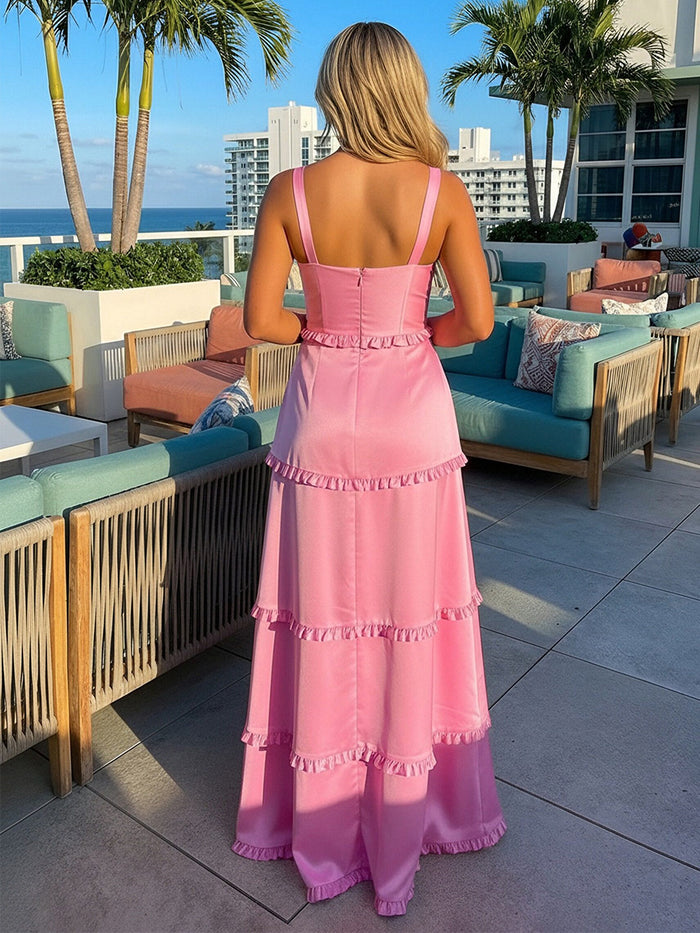 Spaghetti Straps Satin Wedding Guest Dress with Slit