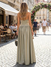 V Neck A Line Satin Wedding Guest Dress