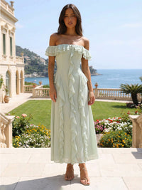 Off the Shoulder Chiffon Wedding Guest Dress