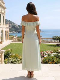 Off the Shoulder Chiffon Wedding Guest Dress