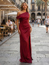 One Shoulder Satin Mermaid Formal Evening Dresses