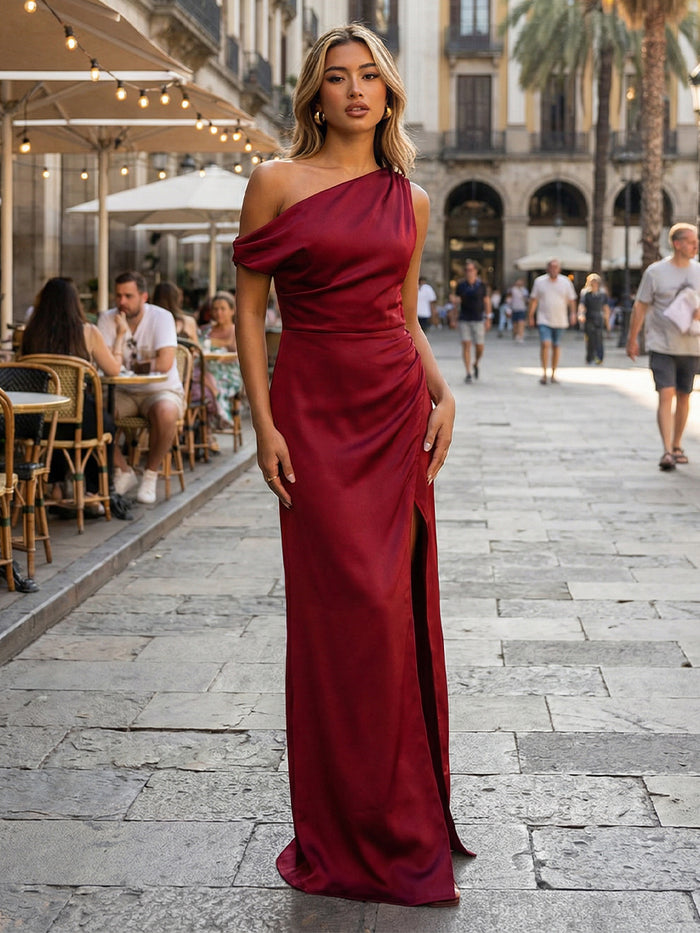 One Shoulder Satin Mermaid Formal Evening Dresses