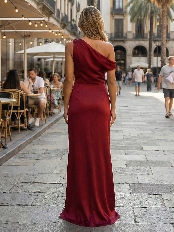 One Shoulder Satin Mermaid Formal Evening Dresses