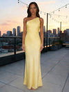 One Shoulder Satin Sheath Wedding Guest Dress