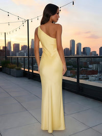 One Shoulder Satin Sheath Wedding Guest Dress